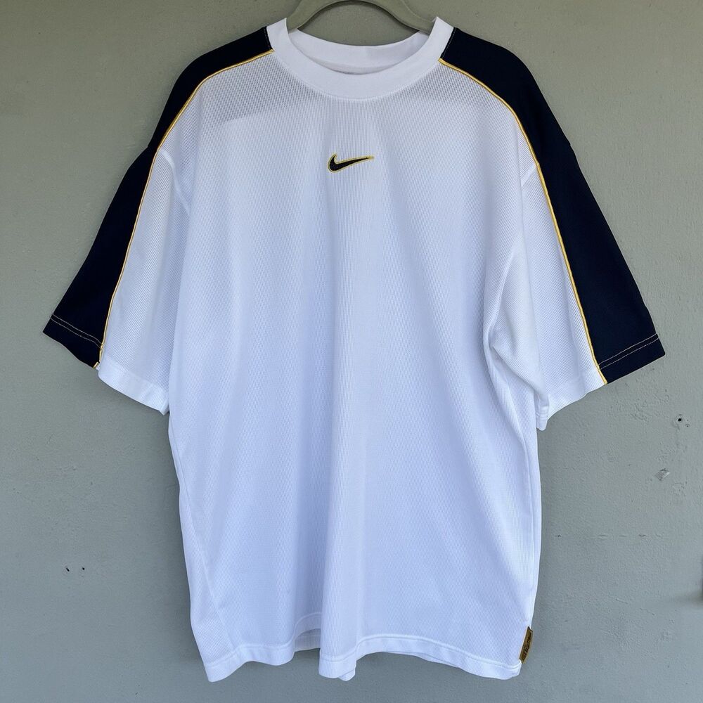 Vtg Nike Center Swoosh Basketball Shirt Men XL White Blue Mesh Y2K Retro Sport